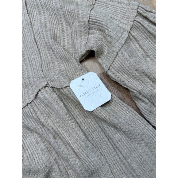 Altard State Beige Waffle Knit Long Sleeve Babydoll Top Size XS NWT - Picture 5 of 9